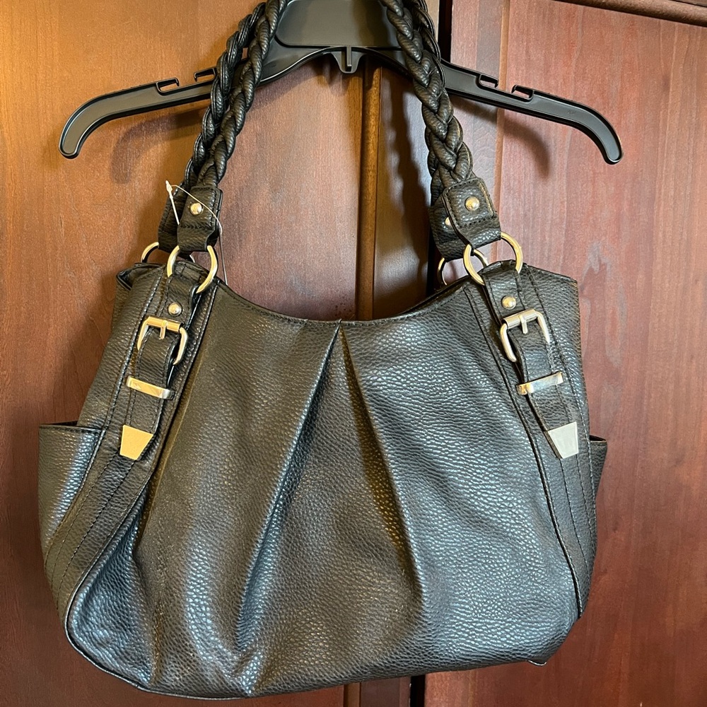 Apt. 9 Black Pebbled Shoulder Bag with Braided Straps
